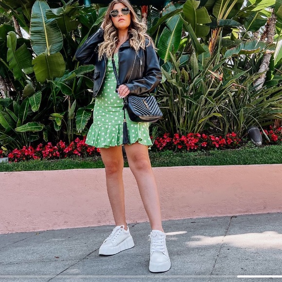 Green linen polka dot summer dress Zara spring summer collection - Picture 11 of 15